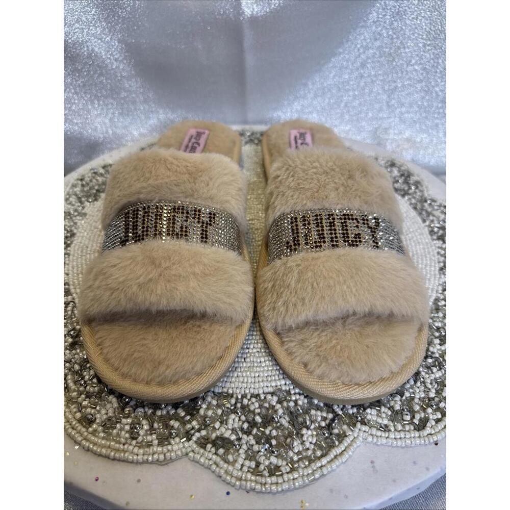 Women’s Juicy Couture Beige Blingy Houseshoes Size 9.5-10.5